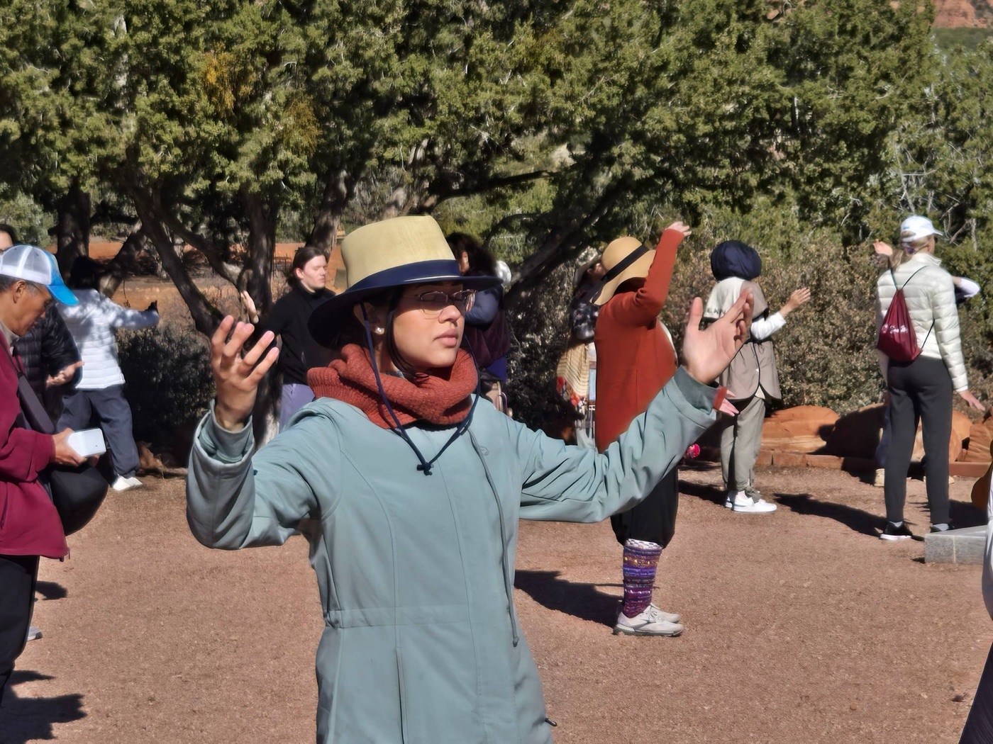 Energy practice outdoors among the trees in Sedona